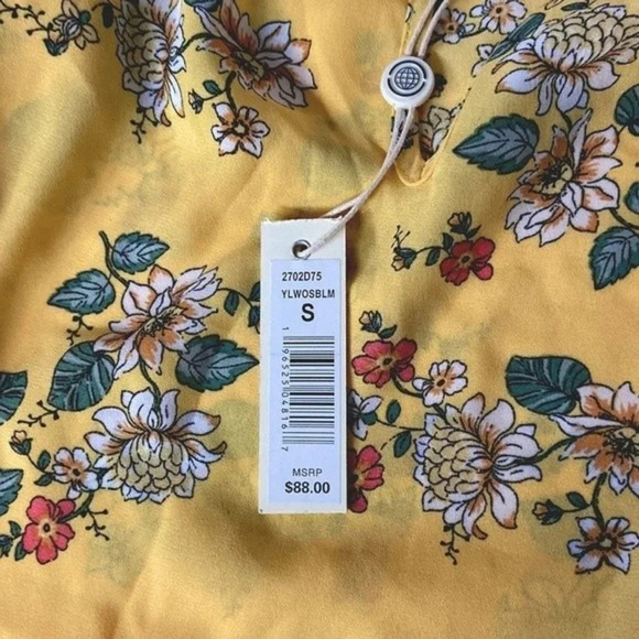 NWT floral print top Max Studio ruffle sleeve bright yellow top spring summer - Picture 7 of 9